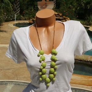 New! Long Avocado Boho Bubble Statement Necklace